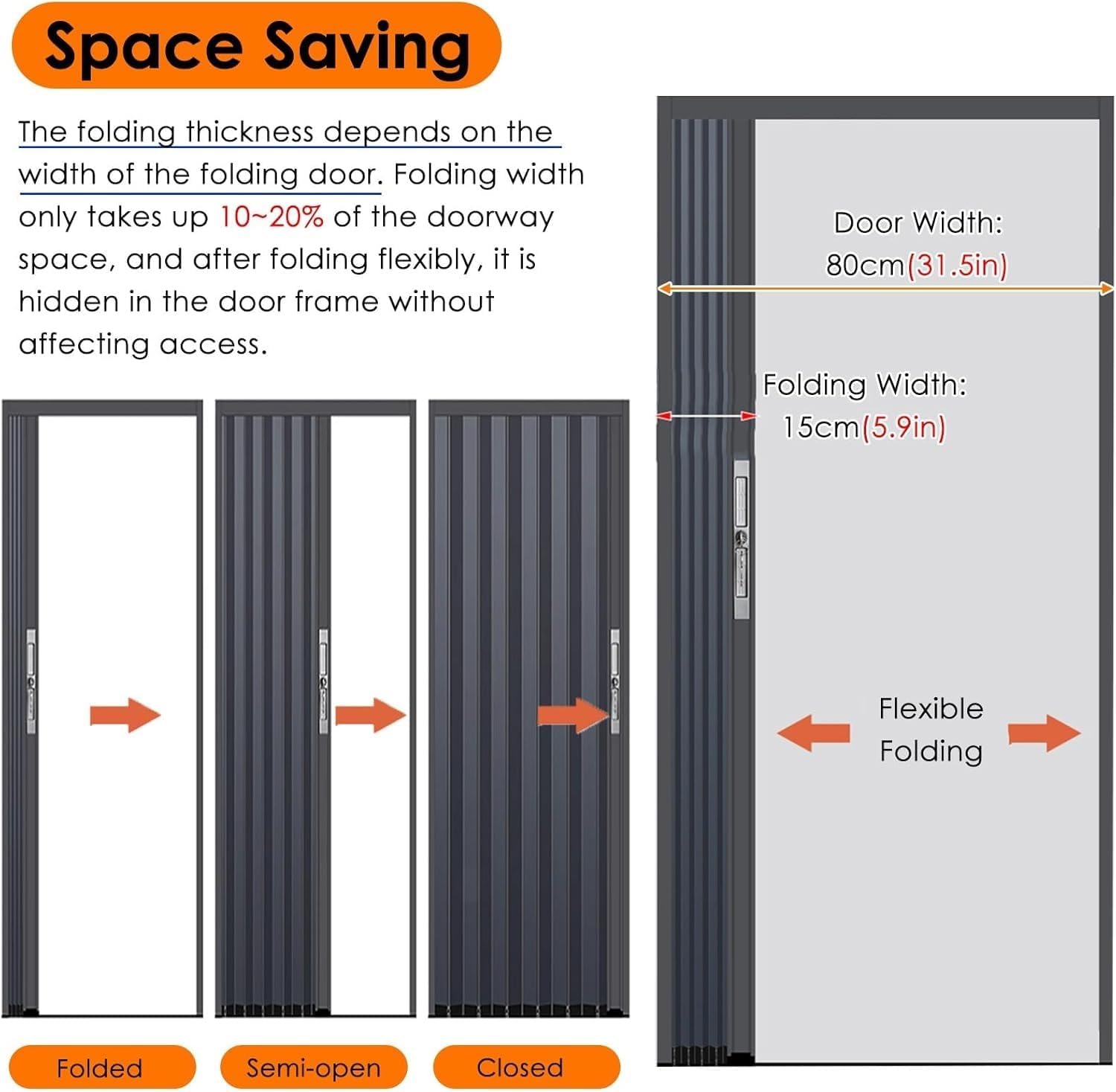 Customizable Accordion Sliding Doors - Folding Room Divider, Privacy Screen, Grey Interior Door, 180cm High x 100cm Wide, Perfect for Home or Office Use