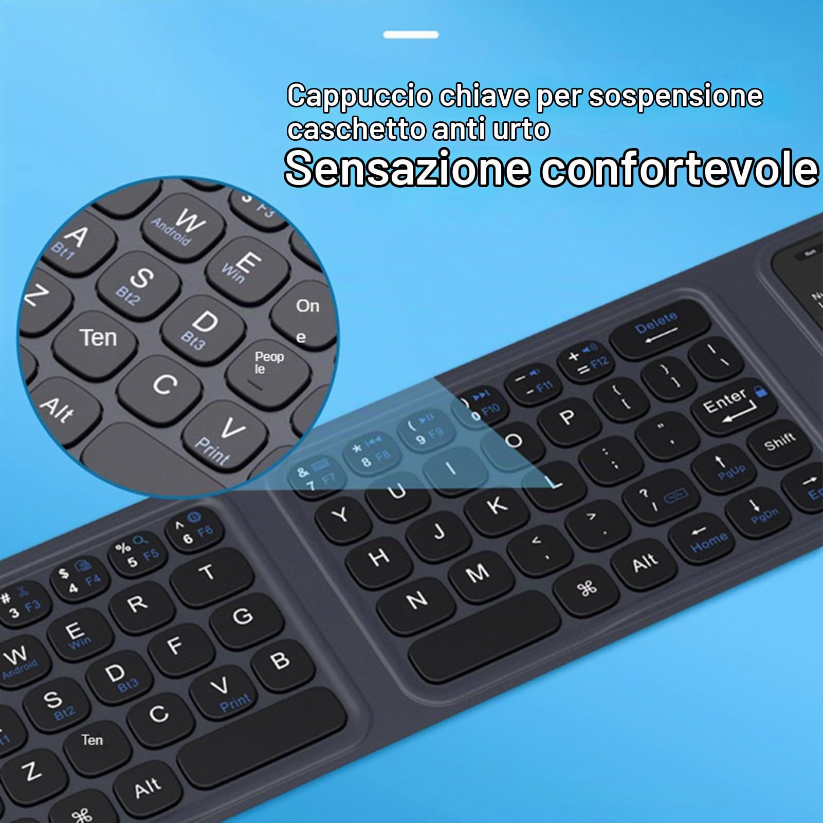 Tosuny Tastiera Bluetooth Pieghevole con Touchpad, Tastiera Wireless Pieghevole con Interruttore a Forbice, Tasto Silenzioso, Tastiere Pieghevoli Tascabili Full Size Ricaricabili per