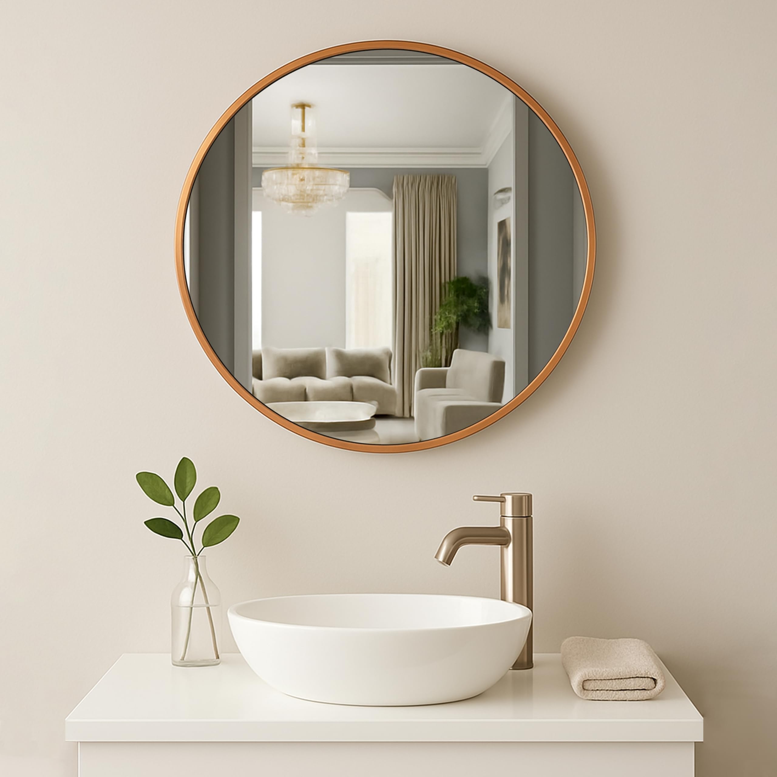 Art Street Round Decorative Wall Mirror with Aluminum Metal Frame Gold | Modern Design Vanity Mirror for Makeup, Bedroom, Drawing Room, Bathroom Wash Basin (Gold, 40x40 cm)-image-15