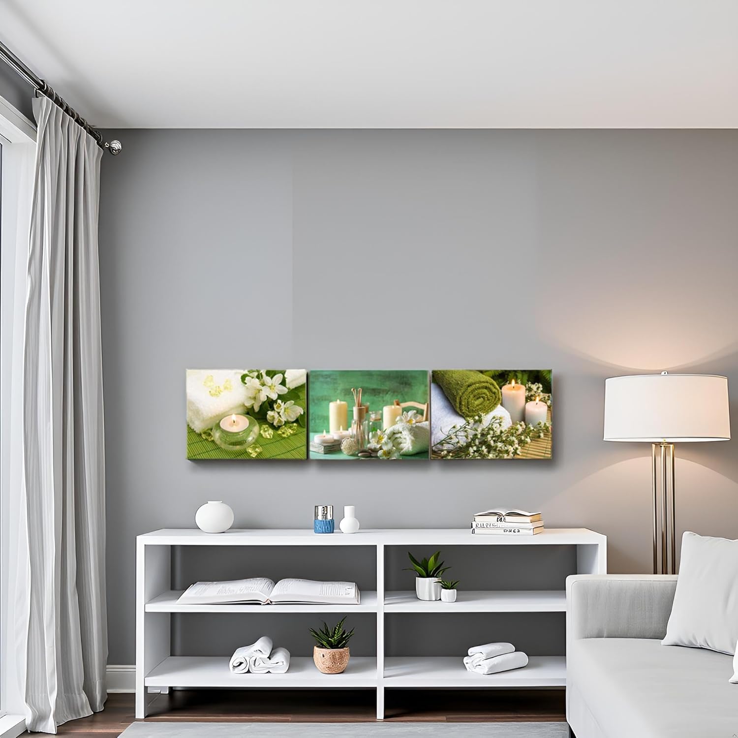 Nachic Wall Green Bathroom Canvas Wall Art Decor SPA Picture Prints Modern Green Zen Wall Decoration