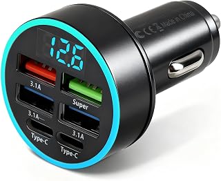 66W Cargador Coche Mecher USB C 6 Puertos con Voltímetro Led