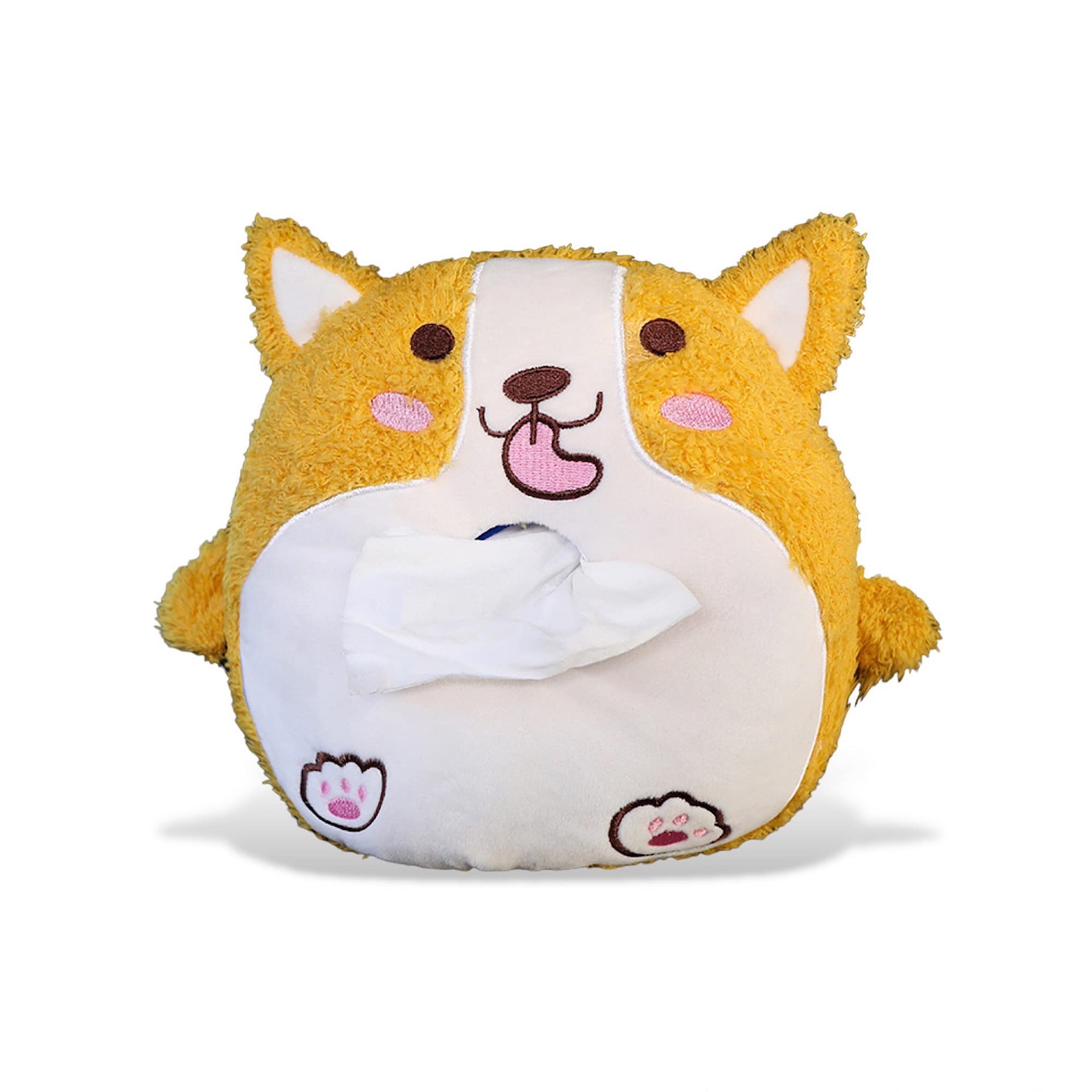 CB Soft Plush Tissue Holder Hanging Pouch Cute Cartoon Animals Paper Storage Tissue Tray Container Cover for Car, Home, Shiba Inu-Orange