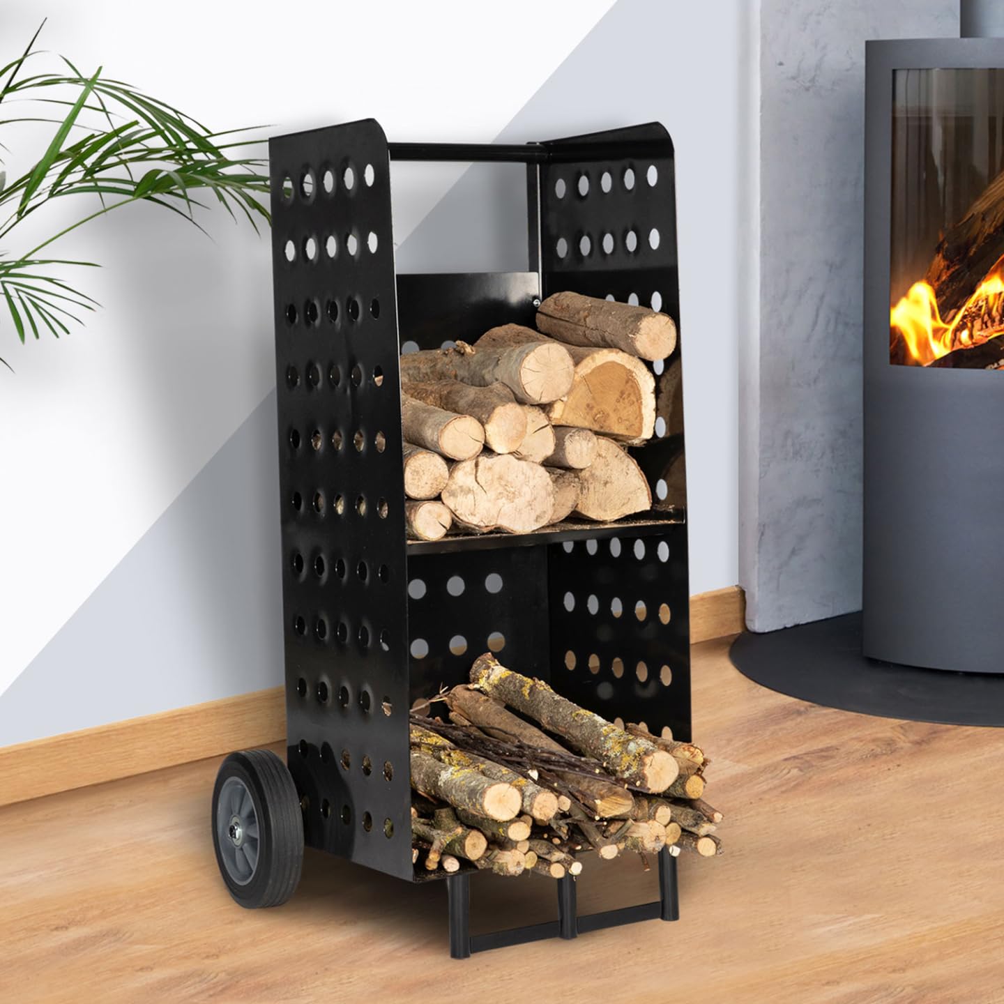 IDMarket - Chariot Porte bûches Acier Noir 40 x 40 x 100,5 CM pour cheminée