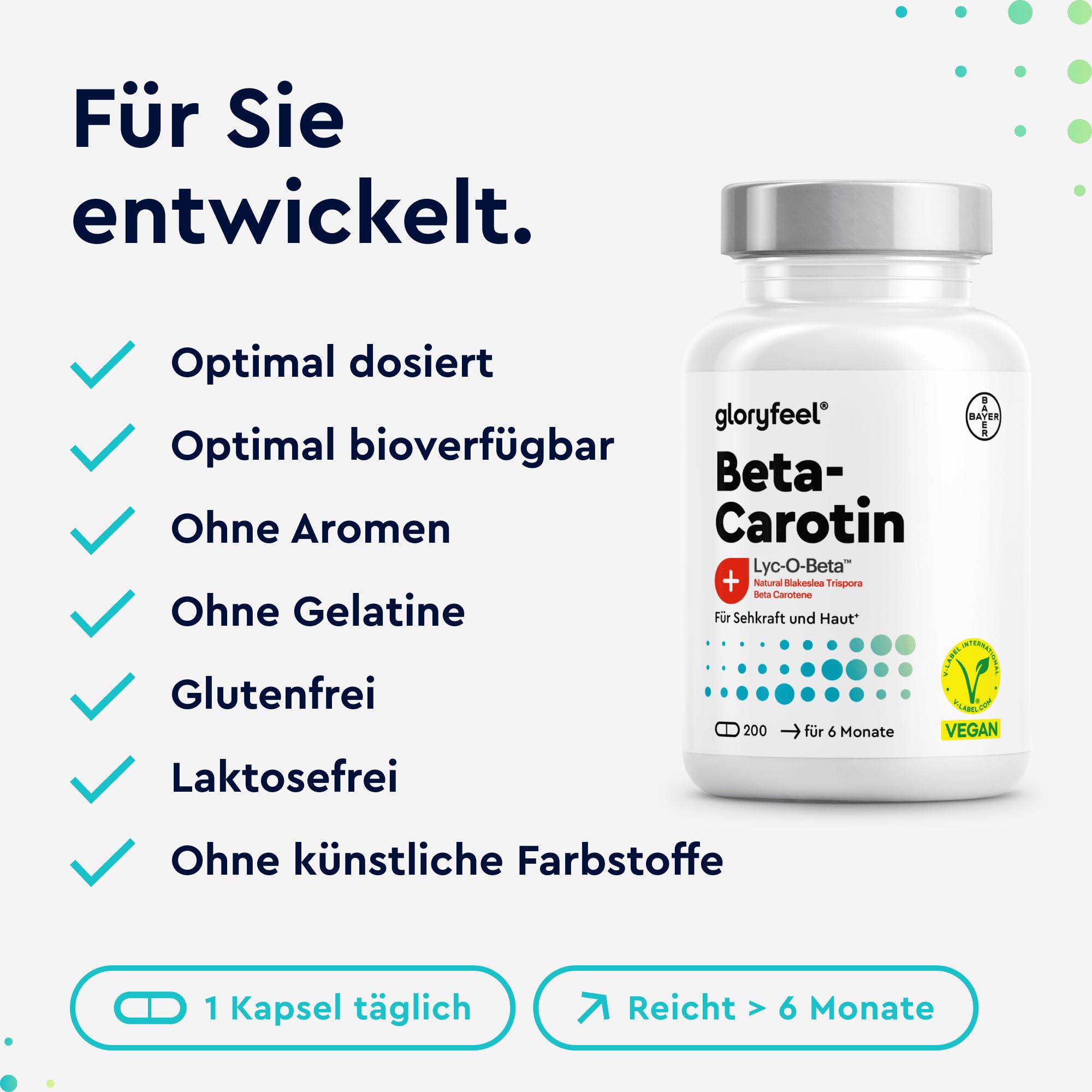 Beta-Carotin Bräunungskapseln 200 vegane Kapseln - Markenrohstoff Lyc-O-Beta® aus Blakeslea trispora - mit Karottenextrakt - Provitamin A für Sehkraft, Haut & Immunsystem* - in Deutschland entwickelt