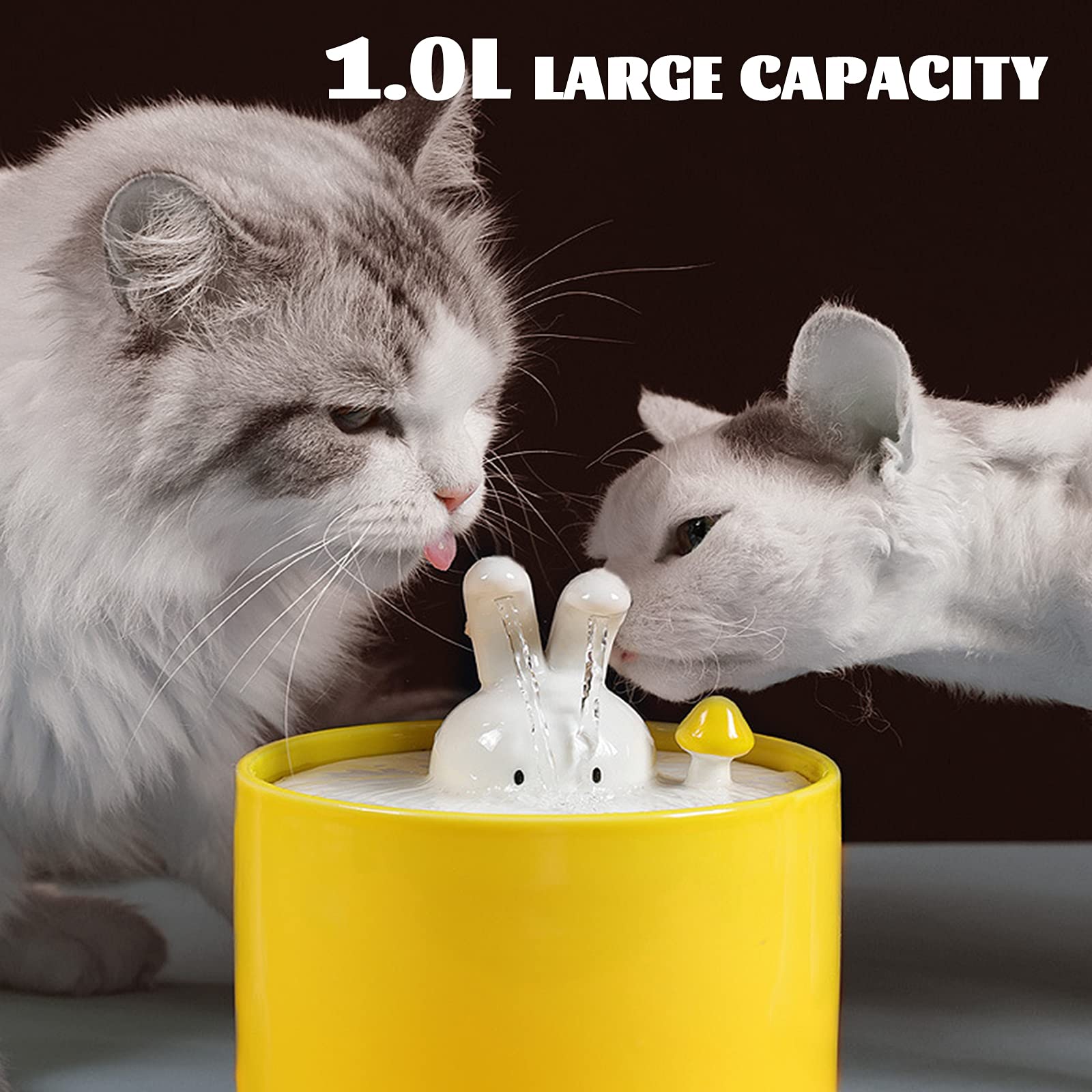 Fuente De Agua para Gatos De Cerámica 1 L Bebedero para Mascotas Bebederos para Mascotas Ultra Silenciosos Cuenco para Gatos Y Perros Dispensador De Agua Automático Y Fácil De Limpiar
