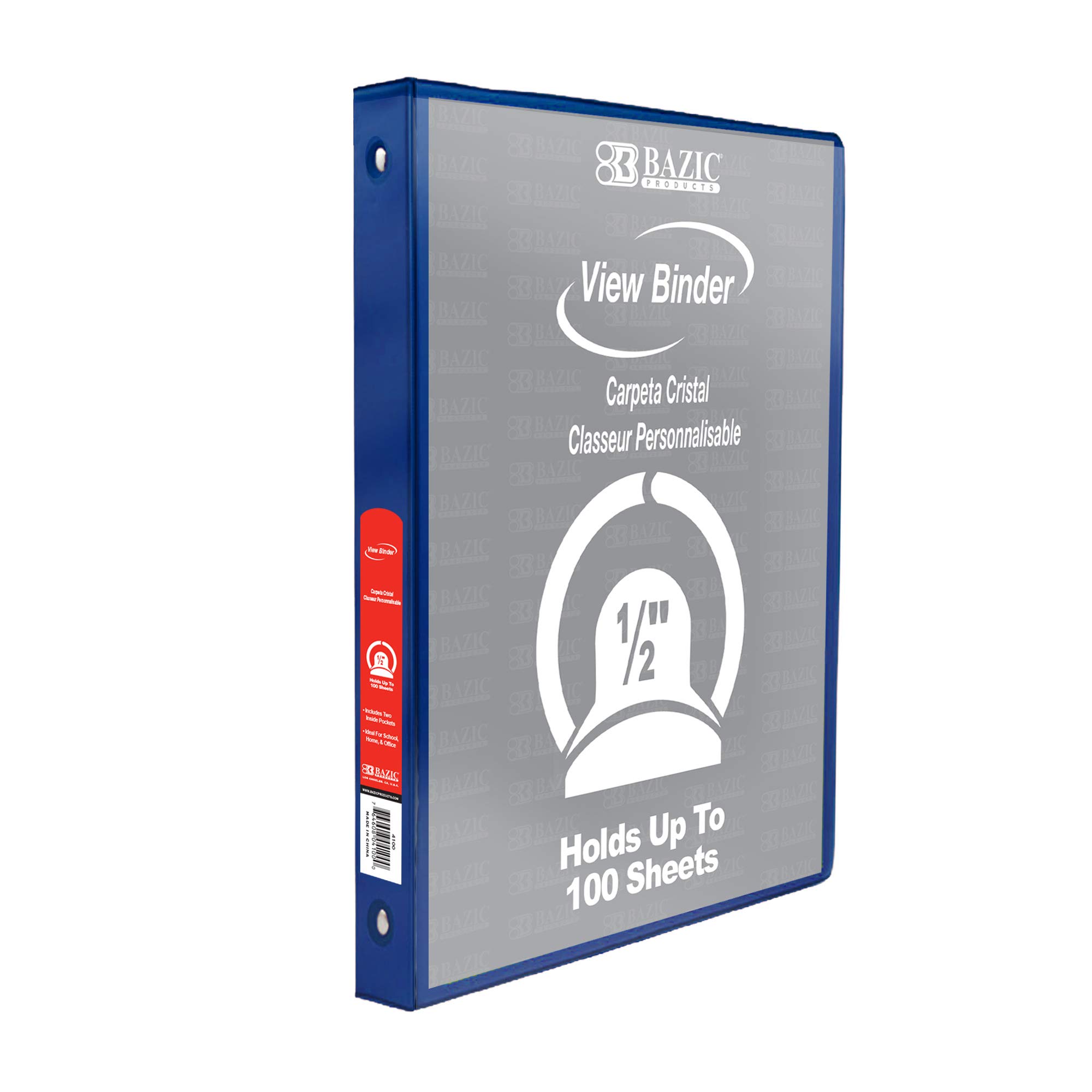 BAZIC Products 1/2 in Blue 3-Ring View Binder, Round Ring, 2 Pockets