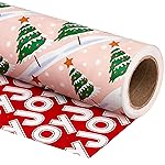 WRAPAHOLIC Reversible Christmas Wrapping Paper - Mini Roll - 17 Inch x 33 Feet - Christmas Tree Wrapping Paper with Joy Lettering Perfect for Holiday, Party, Celebration