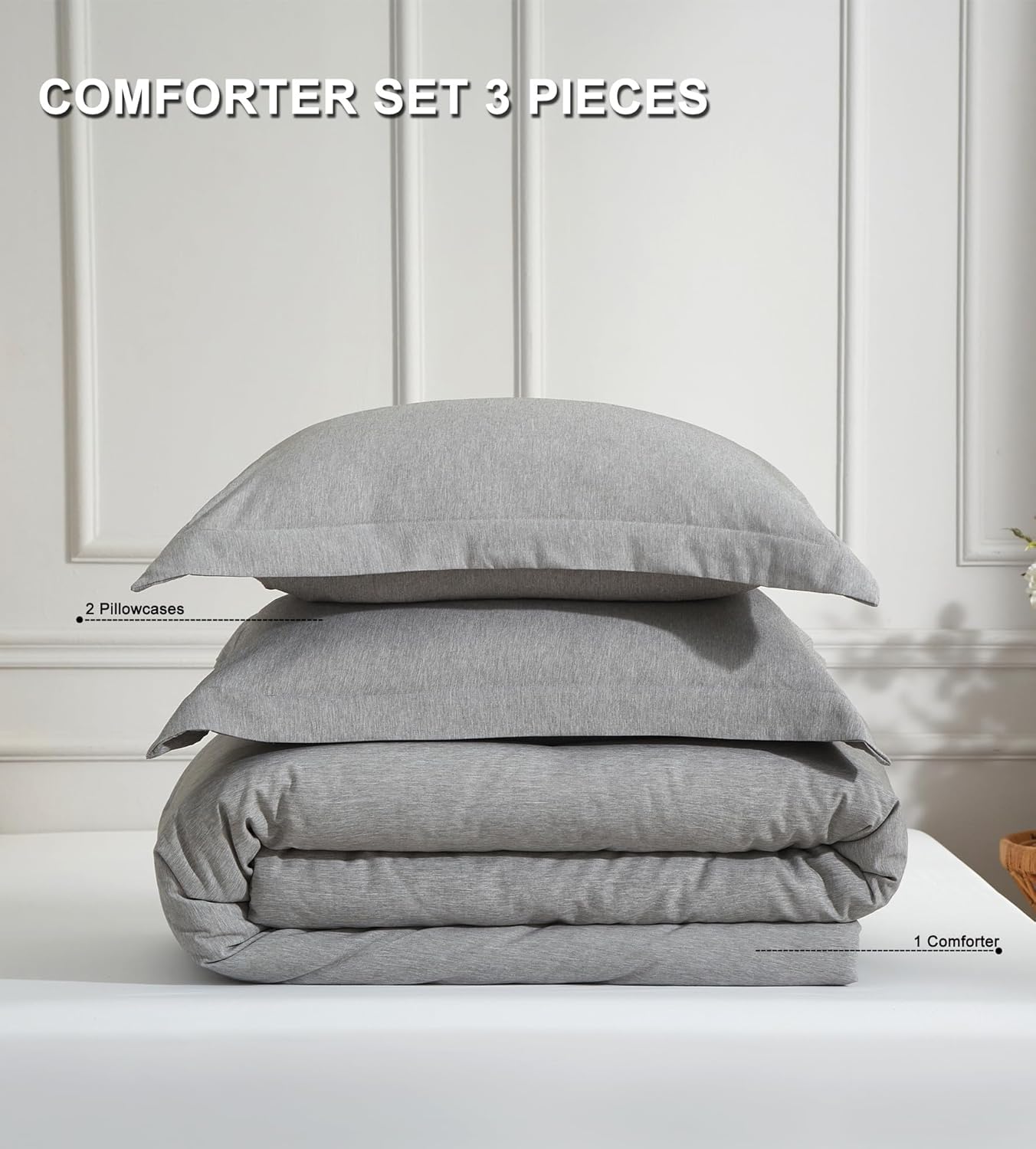 3 Piece Queen Size Comforter Set, Cationic Dyed Heathered Bedding Set, Soft All Season Comforter 104"x90" with 2 Pillow Shams 20"x36", Duvet Insert with 4 Corner Loops, Dark Gray - Image 2