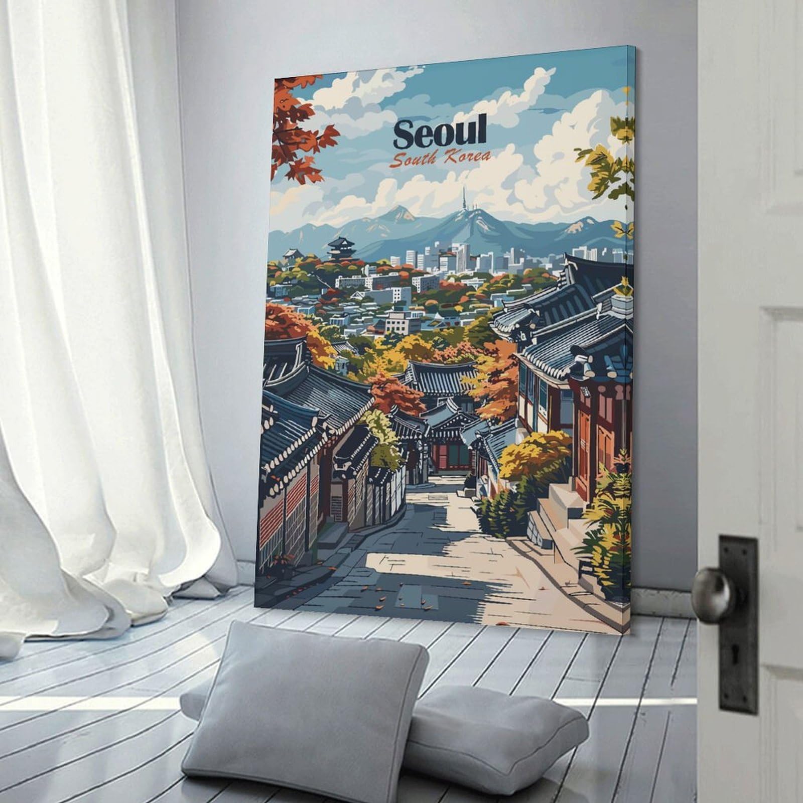 Junmoney Seoul Cityscape Wall Art Print, 24x36inch(60x90cm), for Office, Study Or Home Workspace, Decorative Artwork for Productive Spaces
