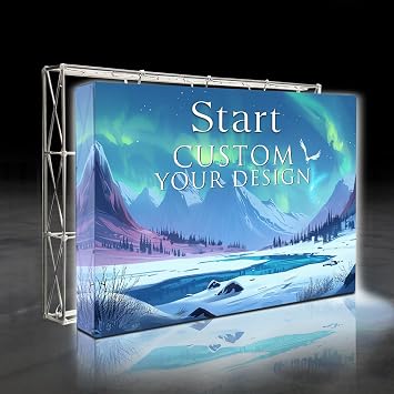 Custom Tension Fabric Pop Up Display with LED Light Box and Backlighting,Portable Trade Show Backdrop with Collapsible Aluminium Double-Sided PrintingFrame+Banner 7.5x10Ft