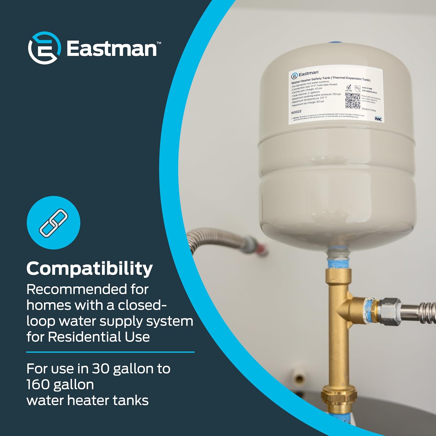 Eastman Thermal Expansion Tank, 4.5 gal, 3/4 in MIP Connection, 60023