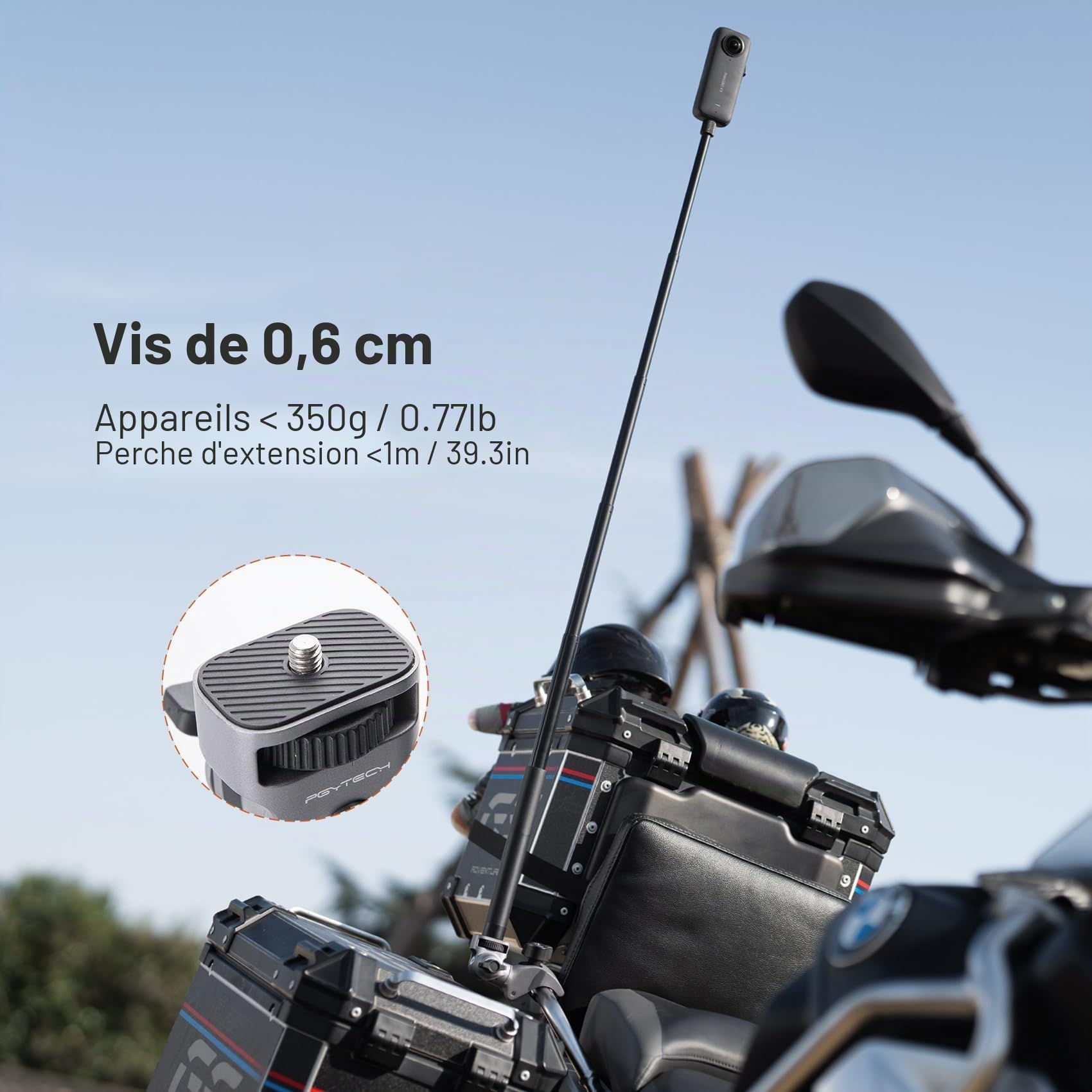 PGYTECH CapLock Super Clamp Moto Support à Pinceen Alliage d'Aluminium pour Insta360 X5, Pince en Forme de Crabe avec vis 1/4" pour GoPro Hero, pour DJI Osmo 360/Pocket/Action et Autres Accessoires
