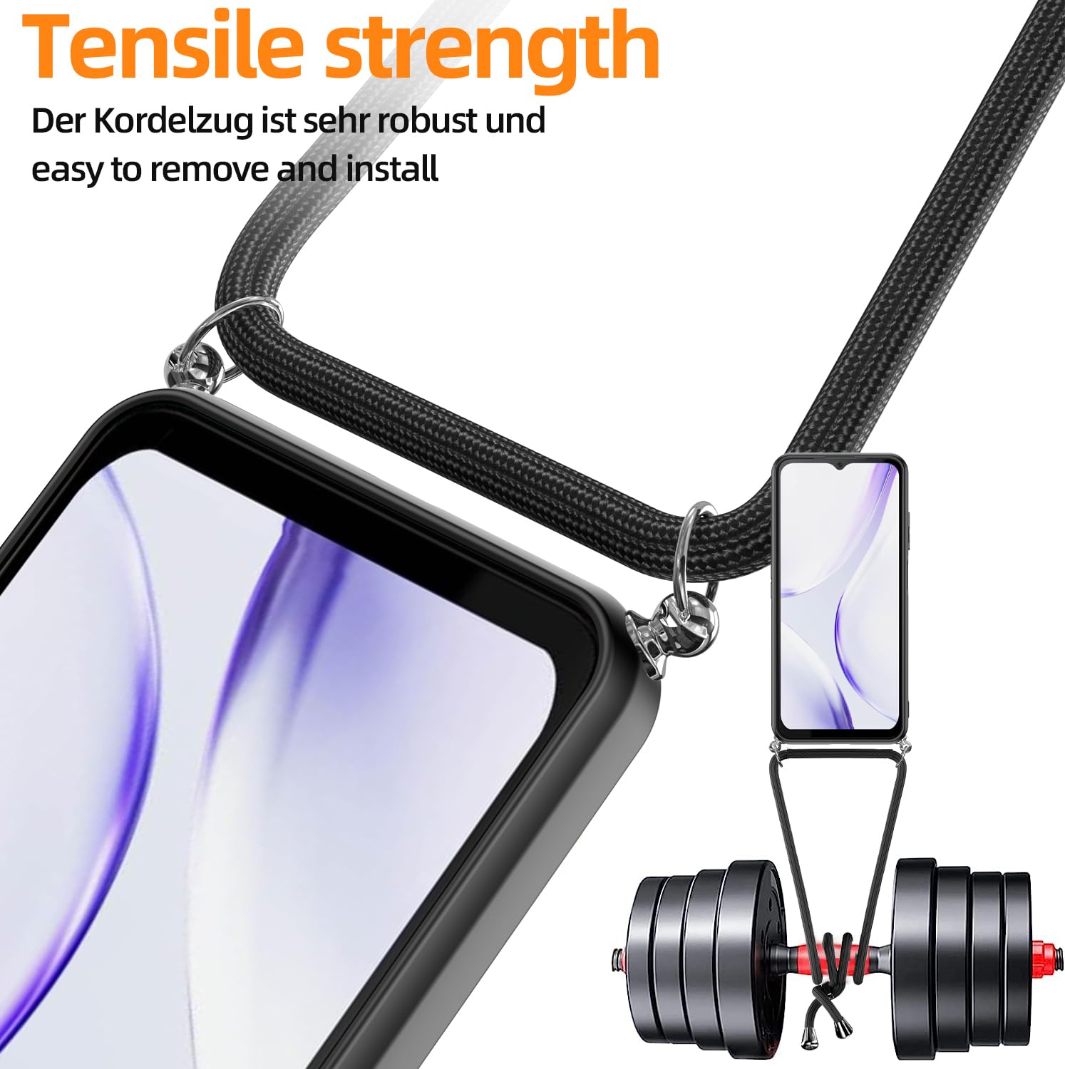 Cover Per CUBOT Note 50 Con Cordino Da Collo E Pellicola Vetro Temperato | Custodia In Silicone TPU Nero | Girocollo Regolabile
