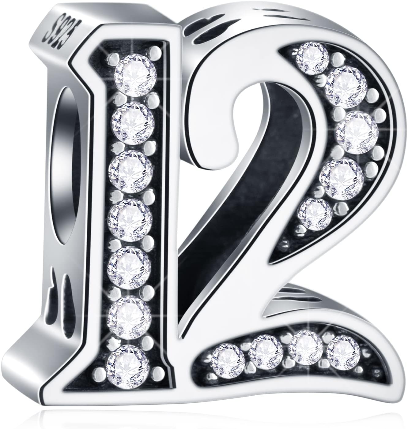 5,10 to 50 52 55 56 60 65 70 75 80 Birthday Charms fit European Anniversary Bracelets, 925 Sterling Silver Number Charms with Clear CZ Stones, Gifts for Family/Lover/Friends