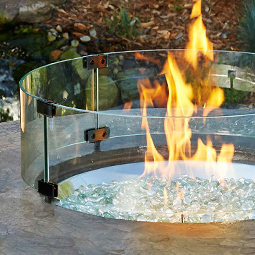 Golden Flame 22.9 in Round Tempered Glass Wind Guard for Fire Pit Table, Fire Resistant Fire Pit Glass Guard and Fireplace Screen
