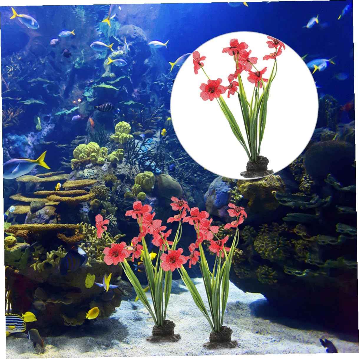 Beavorty 3pcs Lifelike Aquarium Decor Plants Artificial Aquatic Fish Tank Plants Plastic Red Purple Violet for Freshwater Fish Tank Decoration