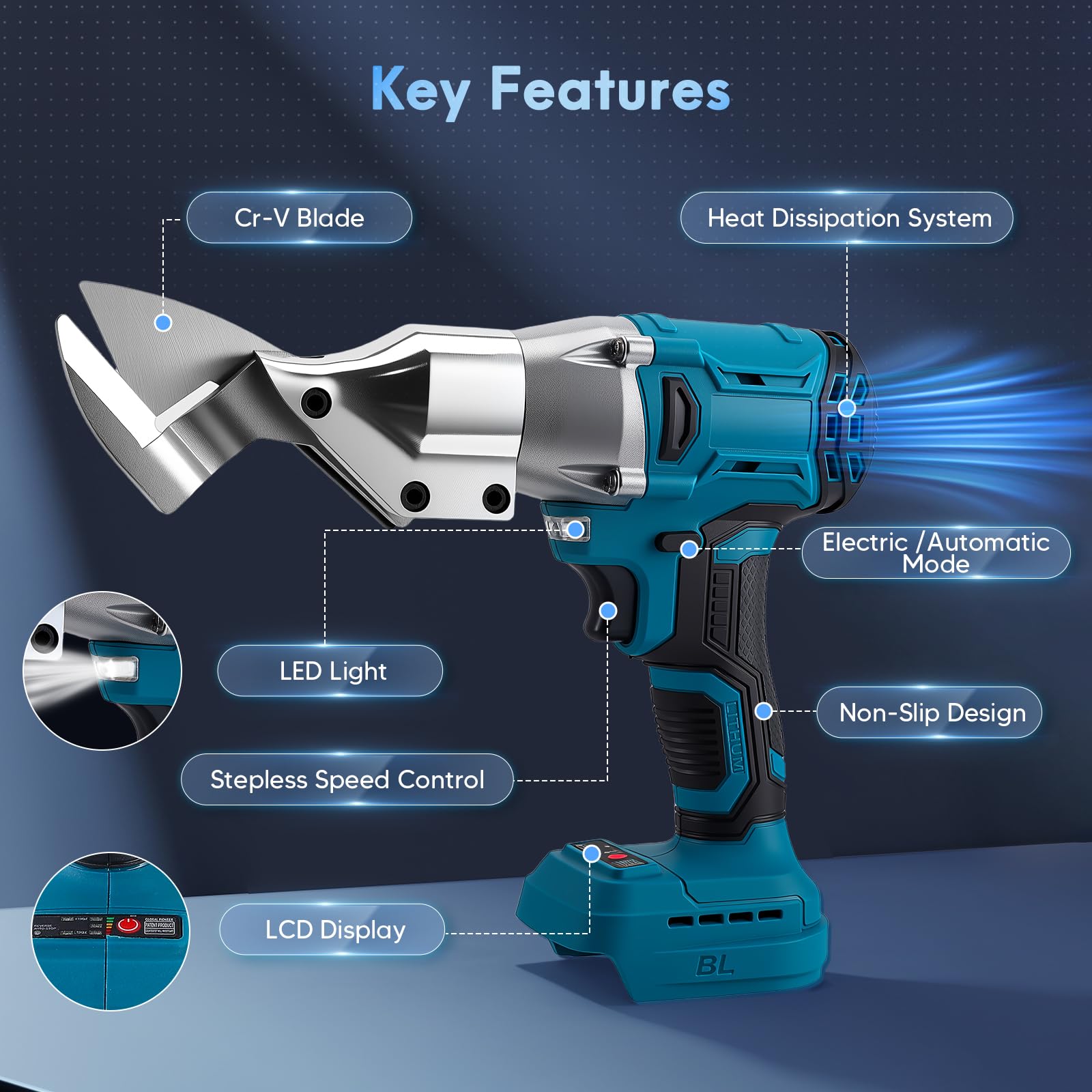 Cesola per metalli a batteria compatibile Makita 18V – cesola elettrica brushless per acciaio, lamiera, moquette, tessuto, pelle, carta (batteria non inclusa)