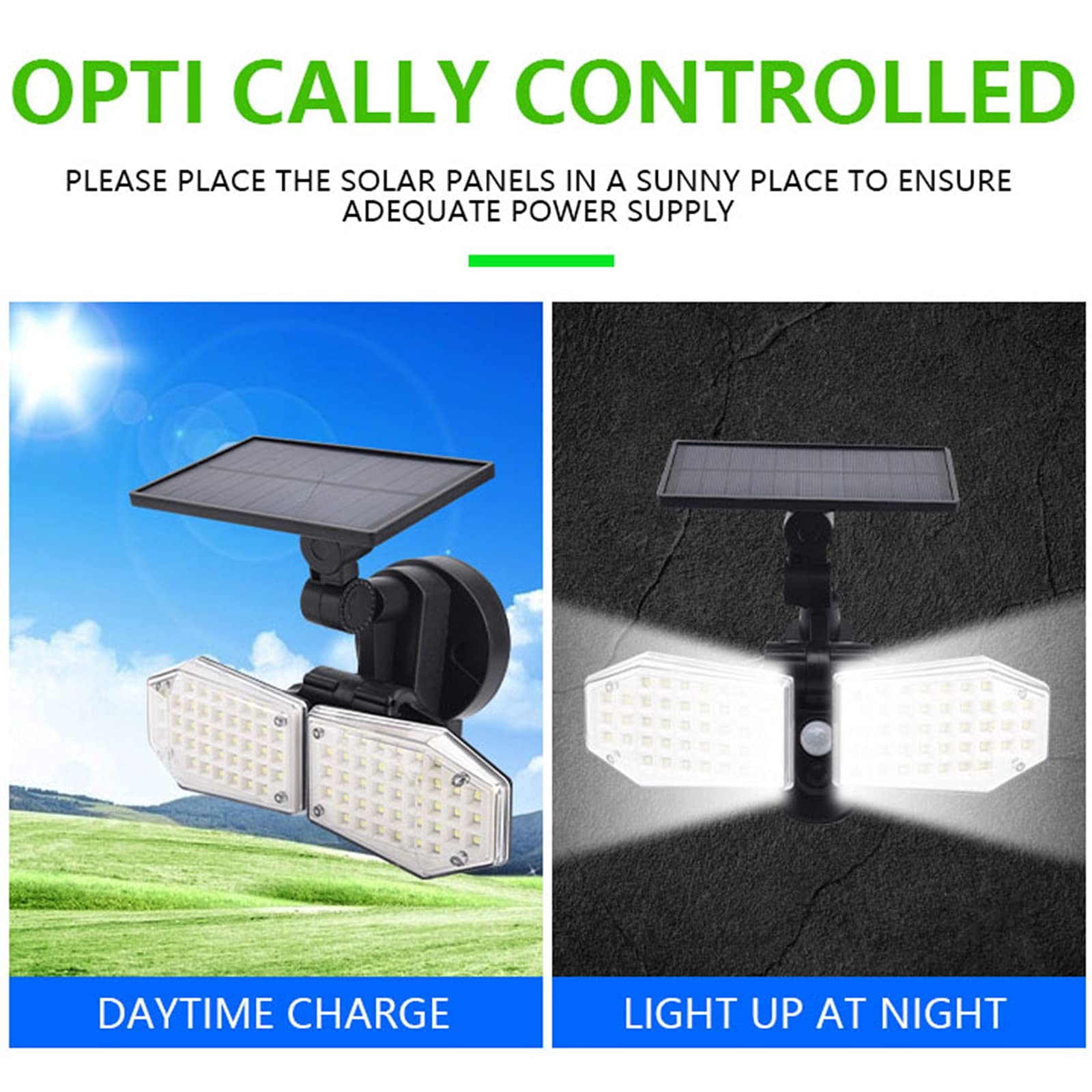 Lampy solarne z 2 głowicami, czujnik ruchu, obracane o 360°, do ogrodu, na taras, garaż, podwórko, wodoszczelność IP65, 78 diod LED