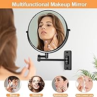 Vista 5 de 8" Wall Mounted Magnifying Makeup Mirror, 1X/10X Double-Sided Shaving Mirror with 360° Swivel & Extendable Arm for Bathroom Vanity, Black - No Light