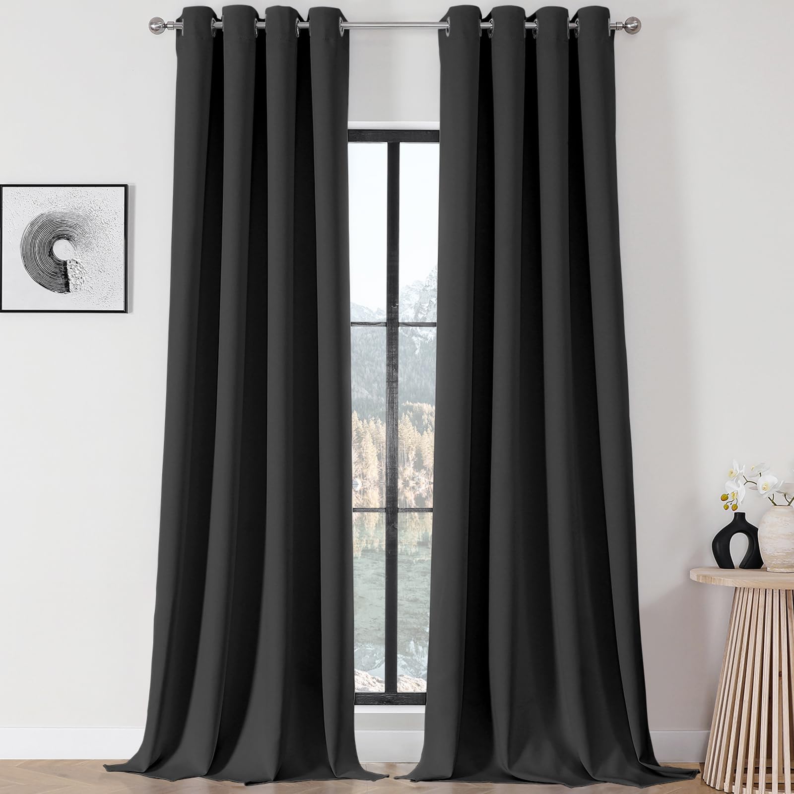 Joydeco Blackout Curtains 63 Inch Length 2 Panels Set, Thermal Insulated Long Curtains& Drapes 2 Burg, Room Darkening Grommet Drapes for Bedroom Living Room Window (Black, W52 x L63 Inch): Grey 52"W x 120"L (Pack of 2)
