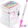 Ohuhu Alcohol Markers, 48 Colours Brush & Chisel Double Tipped Alcohol Markers Brush Tip for Artist Adult Colouring Sketching Illustrations, Great Value Pack for Students' Art Class
