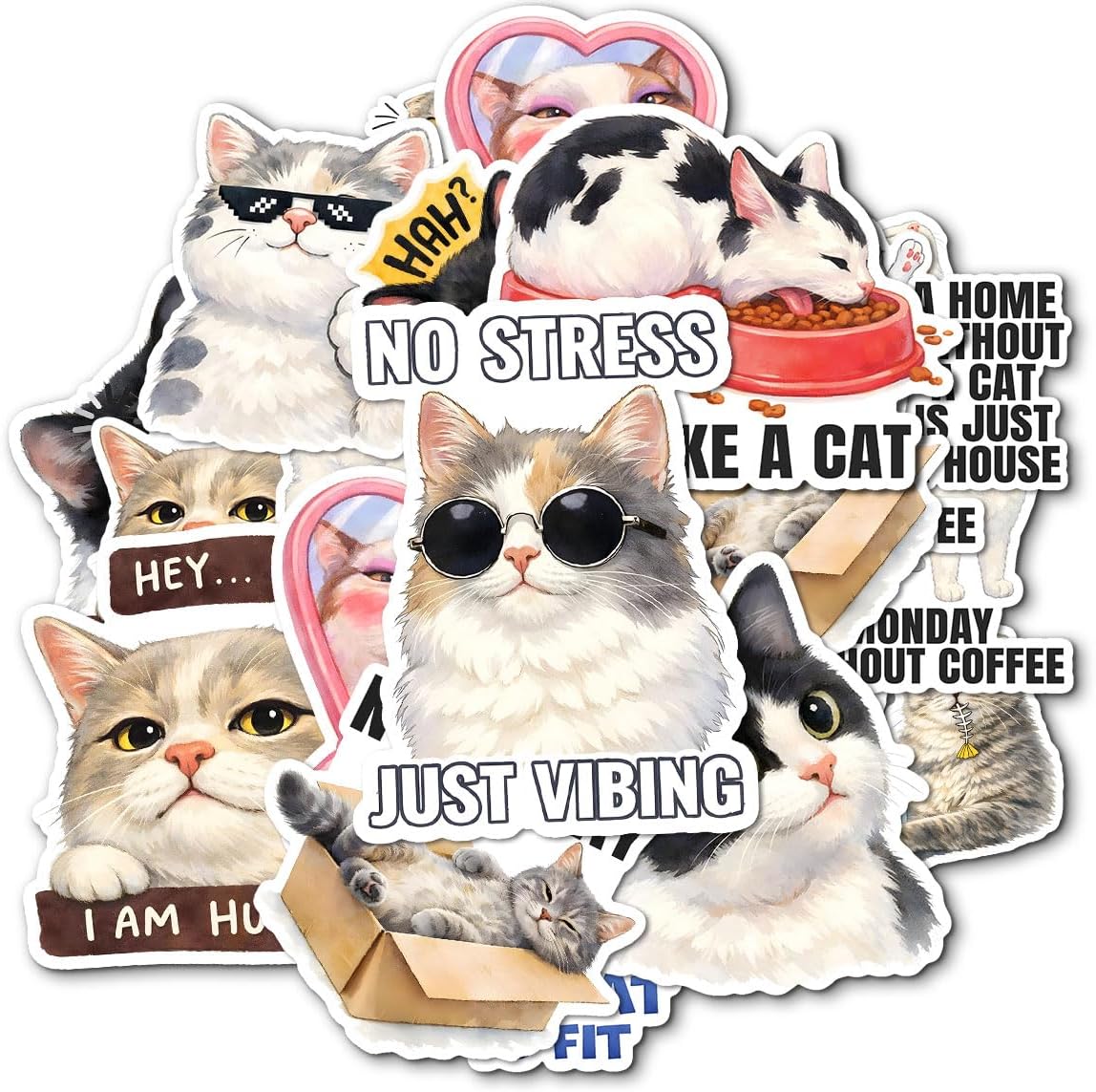 (12pcs-3in) A Home Without A Cat is Just A House Funny Feline Art Sticker