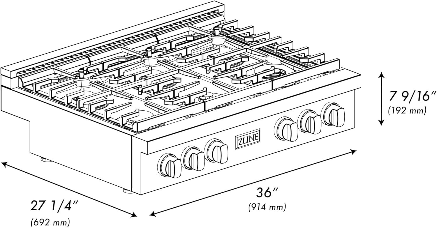 ZLINE 36 in. Autograph Edition Paramount Gas Rangetop with 6 Burners and Porcelain Cooktop in Satin Stainless Steel with Champagne Bronze Accents (SRTSZ-36-CB)