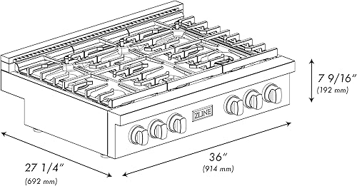 Miniatura 5 de ZLINE Designer Collection 36 in. Paramount Gas Rangetop with 6 Burners in Black Satin Stainless Steel with Matte Black and Champagne Bronze Accents