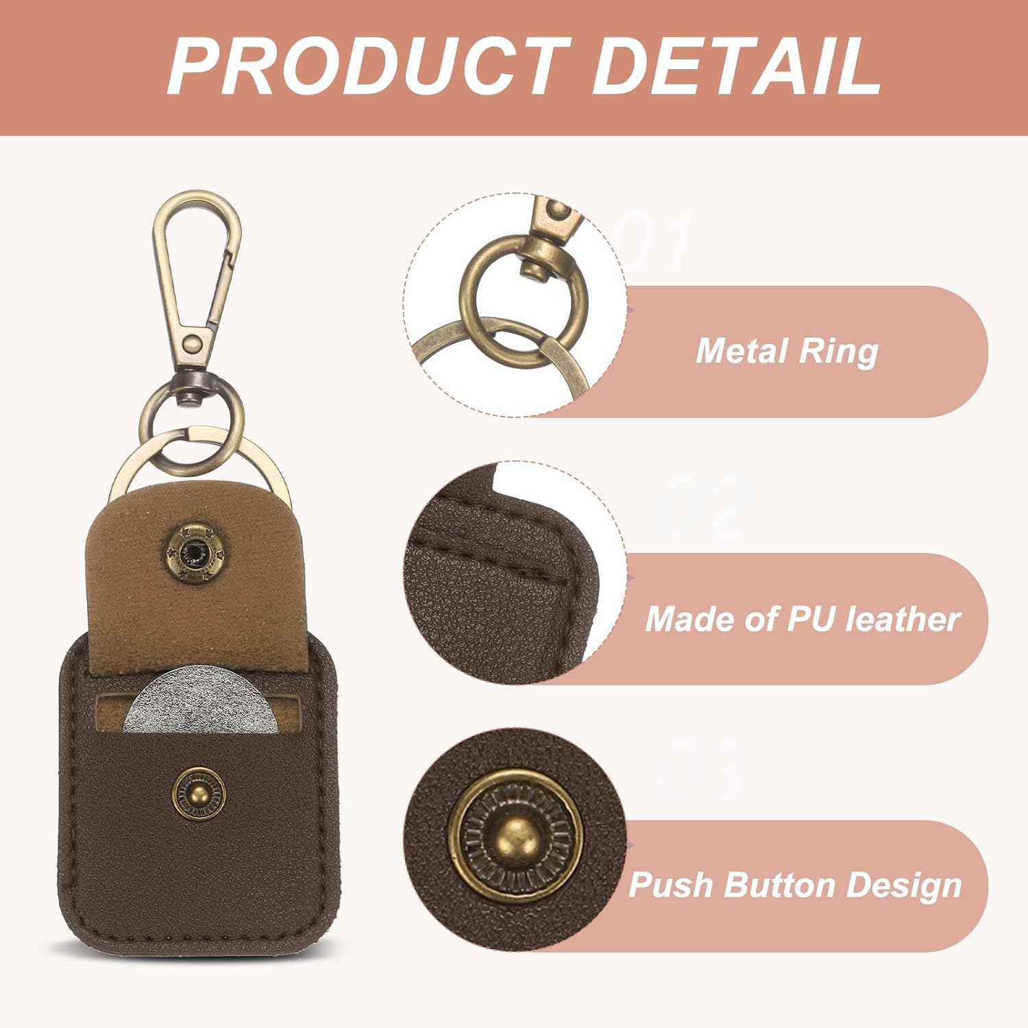 PATIKIL 3Pcs Quarter Leather Coin Holder, AA Medallion Snap Open Coin Display Holder for Collectible Challenge and Daily Carry Accessory, Mud Color