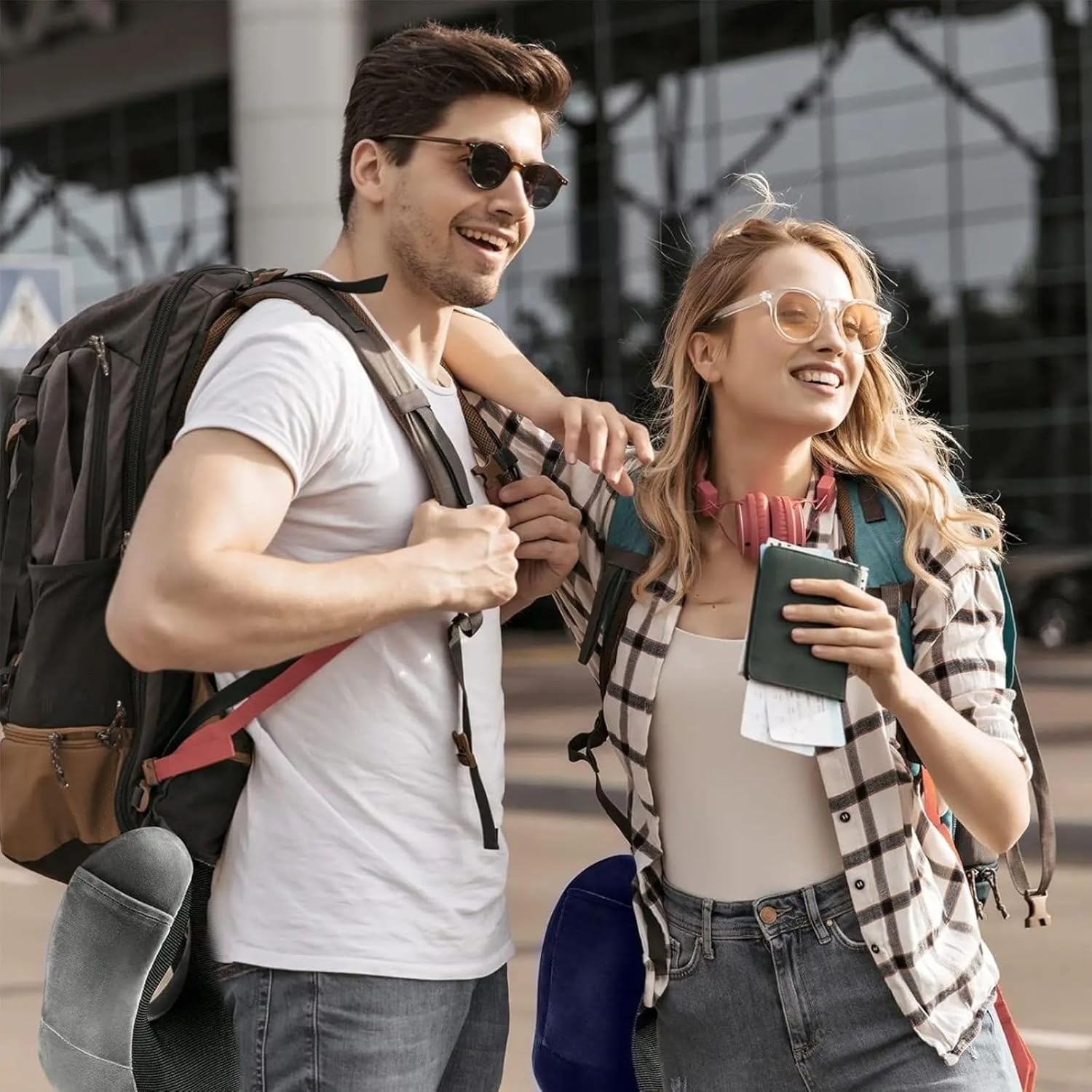 Travel Pillow Memory Foam Neck Pillow, Comfortable & Breathable Cover, U Shape Head Pillow with Portable Storage Bag, Sleep Mask and Earplugs for Airplane, Car, Train, Bus and Home Use (Pink)