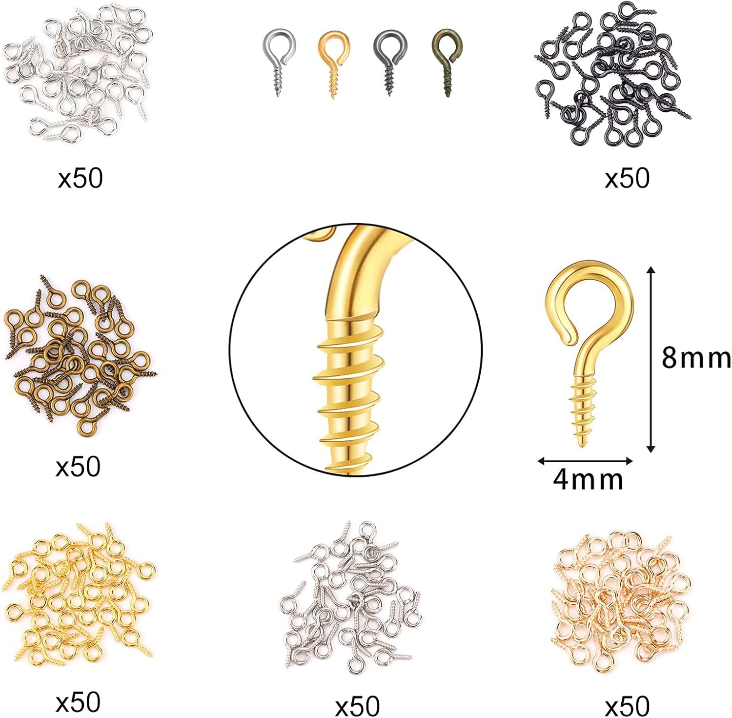 360 PCS Key Chain Rings Set: 60pcs with Open Jump Rings & Chain, 300pcs Small Screw Eye Pins - DIY Jewelry Making Kit (Silver, Gold, Bronze) - Image 3
