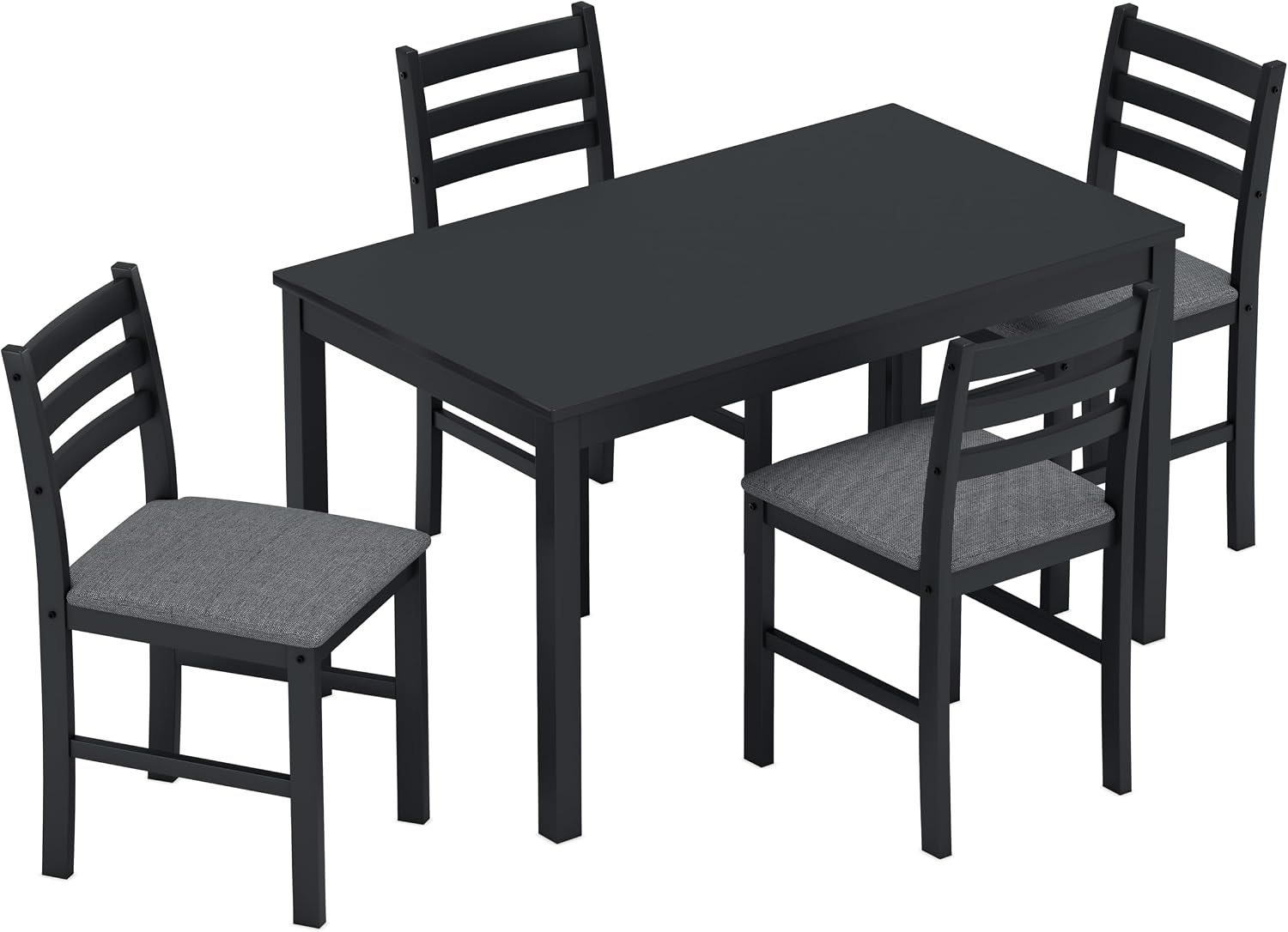 5 Piece Dining Table Set for 4, Solid Wood Dining Room Table Set for 4, 43.3" Small Modern Kitchen Table Chairs Set of 4 with Upholstered Chairs, Black