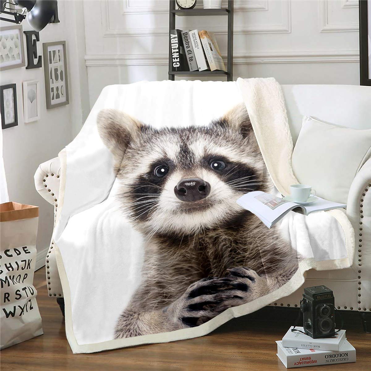 Homemissing Boys Multi 7 Raccoon - Cute Animal Fleece Throw For Kids, Girls - Wild Animal Plush Brown White Fuzzy For Sofa Bed - Double 60X79 Inch