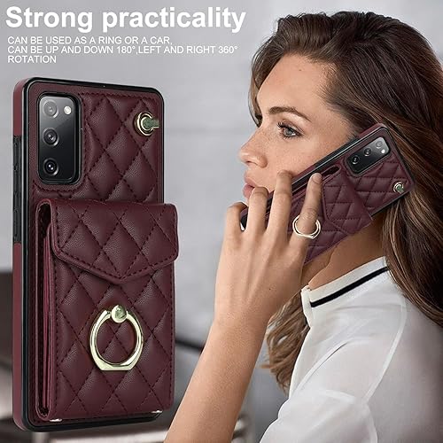 Miniatura 7 de QLTYPRI Funda tipo cartera cruzada para Samsung Galaxy S20 FE, funda de piel sintética para teléfono con bloqueo RFID, ranuras para tarjetas,