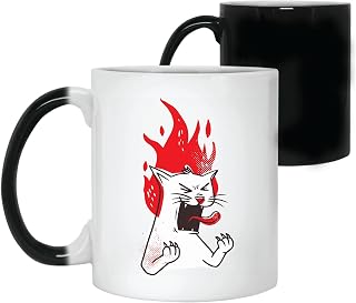 Gift for Cat Lovers Raging Cat with Flames Coming From Its Head 11oz 15oz Color Changing Mug