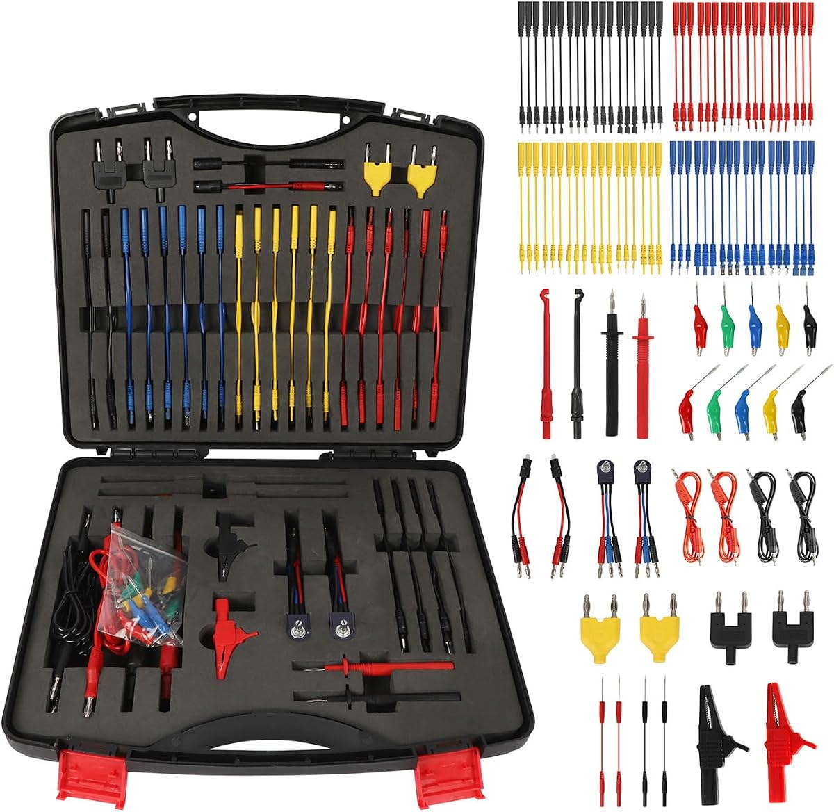 104PCS Automotive Circuit Test Leads Kit Electrical Breakout Leads Automotive Kit Multi Function Auto Diagnostic Tools Multimeter Test Leads Kit with Black Carrying Case