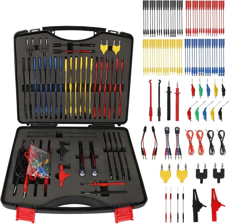 104PCS Automotive Circuit Test Leads Kit Electrical Breakout Leads Automotive Kit Multi Function Auto Diagnostic Tools Multimeter Test Leads Kit with Black Carrying Case