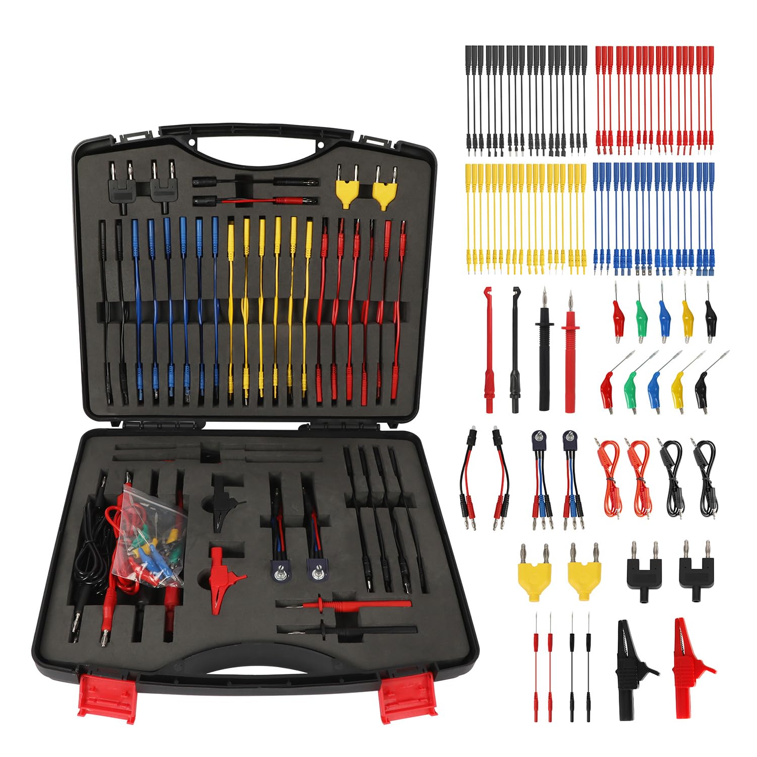 104PCS Automotive Circuit Test Leads Kit Electrical Breakout Leads Automotive Kit Multimeter Test Leads Kit with Alligator Clips,Banana Plug Test Lead,Oscilloscope Probe