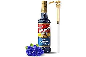 Torani Blue Raspberry Syrup with Little Squirt Syrup Pump: Perfect for Refreshing Beverages!