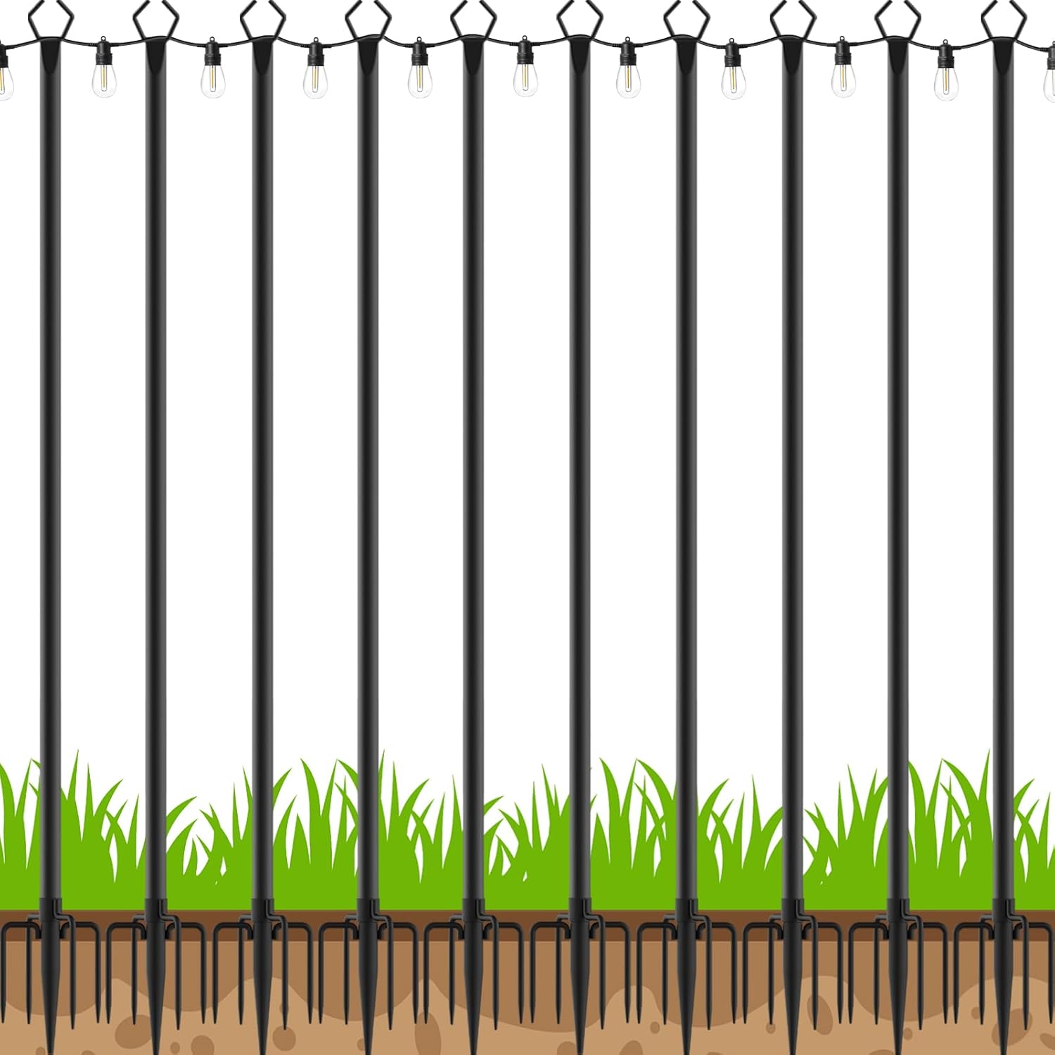 10 Pack 10Ft String Poles, Poles for Outside String Lights,Outdoor with Fork,Metal Poles Stand for Patio,Backyard,Deck