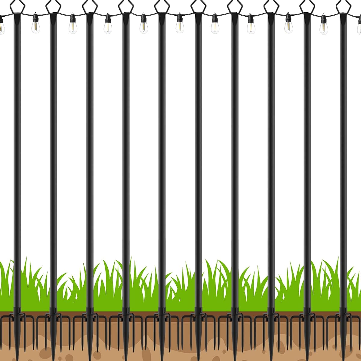 Beizelte 10FT String Light Poles, Metal Outdoor Light Stands, 10 Pack, Black,