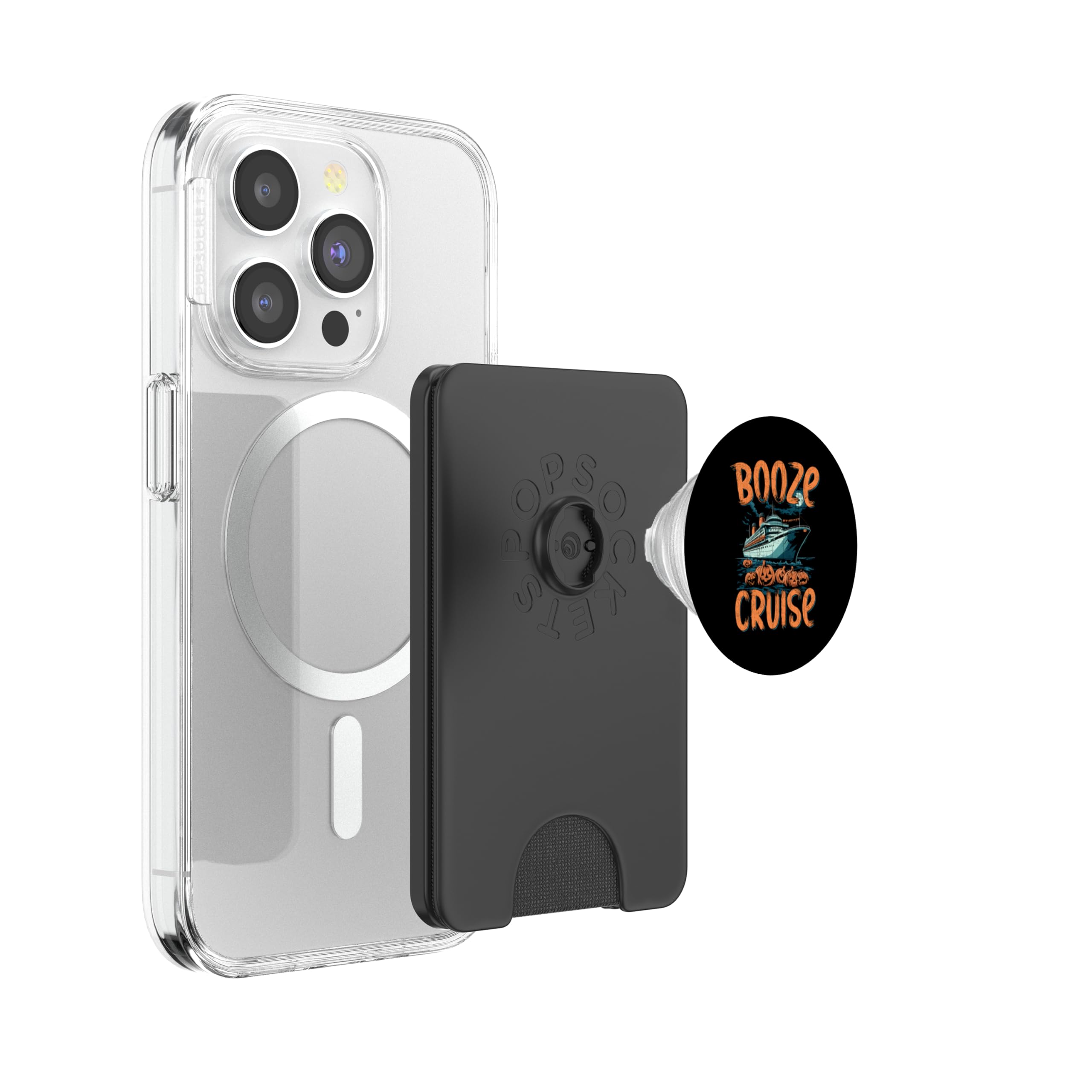 Booze Cruise Halloween Cruise Enthusiasts PopSockets PopWallet for MagSafe, Black - Image 3