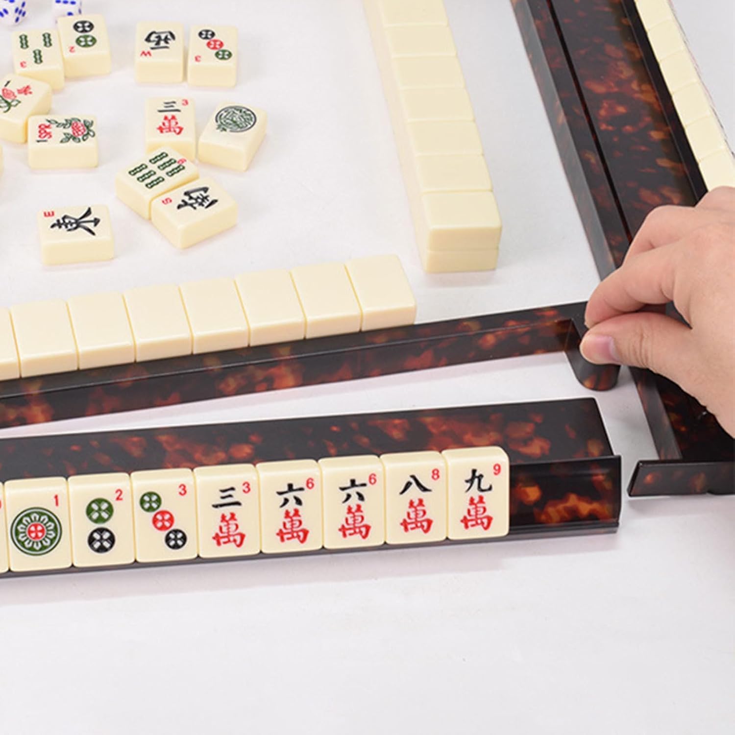 Mahjong Tile Rack | Anti-Slip Scratch-Resistant High-Strength | Tortoiseshell Mahjong Rack with Pusher - for Players Seniors Hobbyists Game Room Family Gathering Travel Community Center