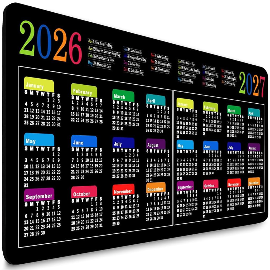 ZORBES® 1-Pack 2026 Calendar Mouse Pad Desk Mat Colored Monthly Date Mouse Pad 80x30 cm Non Skid Desk Calendar Mat-image-19