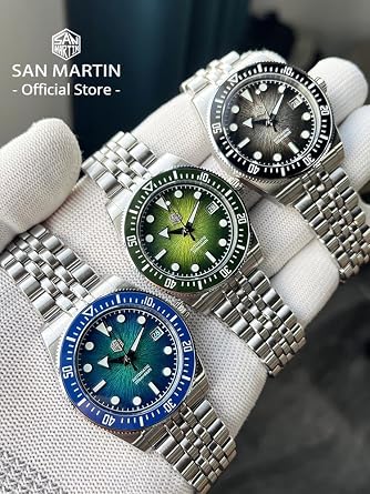 San Martin Automatic Dive Watch, Green Dial, 316L Stainless Steel, 37.5mm Case, 200M Water Resistant 9015 Movement, Model SN0148-GX