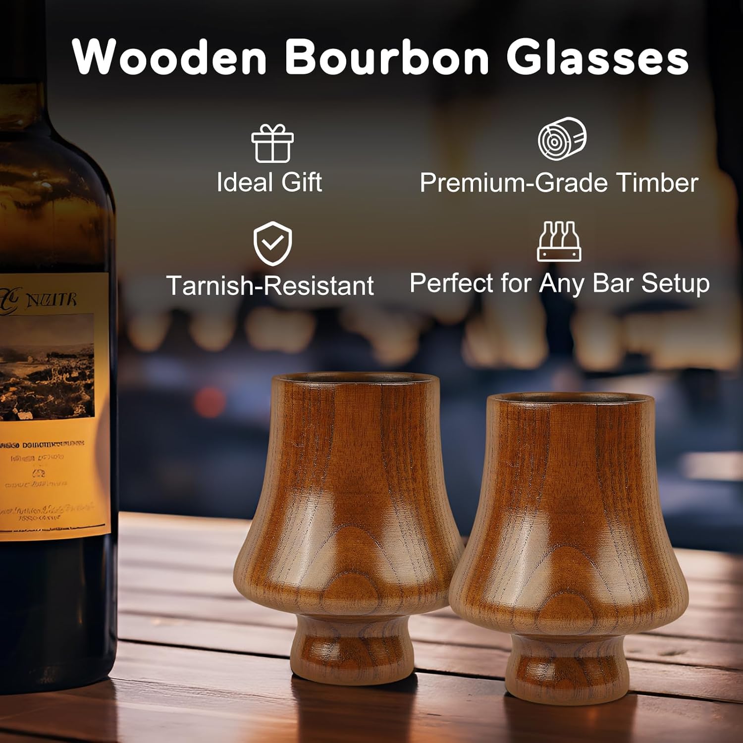 Charred Wooden Bourbon Drinking Glass, Charred Old Fashioned Glass, Handcrafted Whiskey Glass for Men, Great Whiskey Gifts for Men, Dad, or Brother (2 Pack)