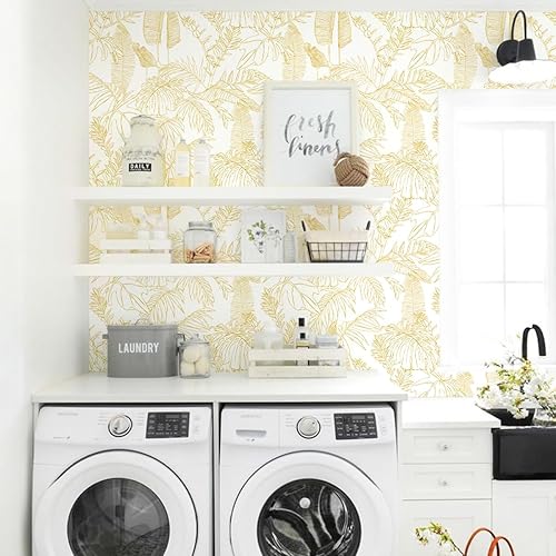 Miniatura 4 de Orainege Papel tapiz de hojas doradas para despegar y pegar, papel tapiz tropical de 17.7 x 118.1 pulgadas, papel de contacto bohemio para despegar