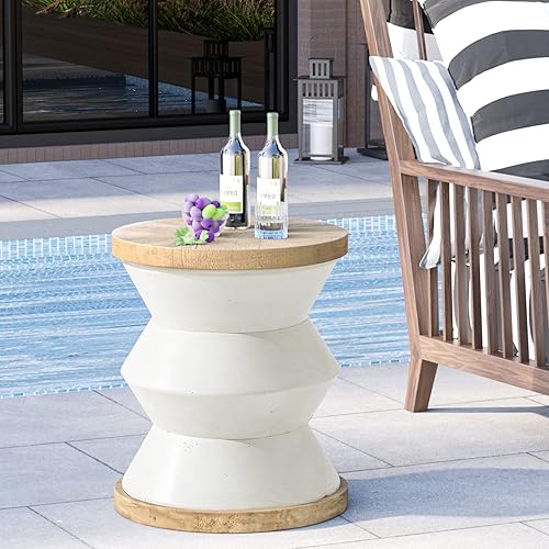 Miniatura 10 de HOMPUS Mesa auxiliar redonda de hormigón para exteriores, mesa auxiliar redonda en forma de tarro, decoración del hogar, soporte para plantas al