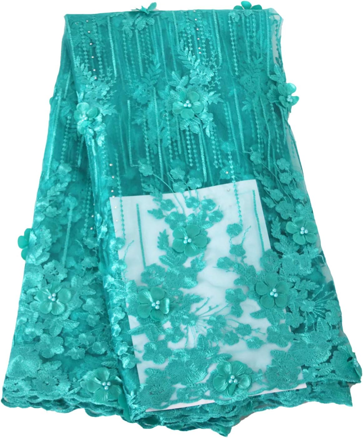 African Lace Fabrics Classics Nigerian French Lace Fabric 5 Yards With Fashion Rhinestones and Embroidered Beading flower For Wedding Party Dresses (Green)