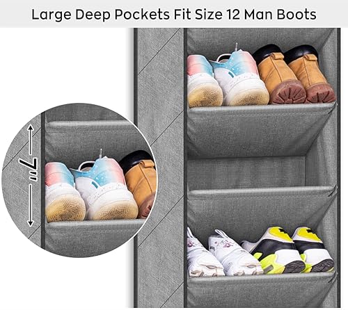 Miniatura 3 de SLEEPING LAMB Organizador de zapatos sobre la puerta para armario con grandes bolsillos profundos, zapatero estrecho para guardar botas colgantes en